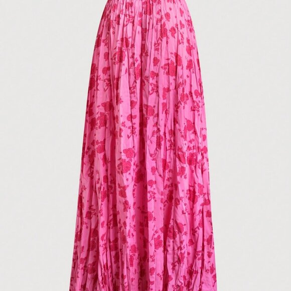 Rose Pink Boho Women's Plus Size Ditsy Floral Pleated Skirt - Picture 3 of 7